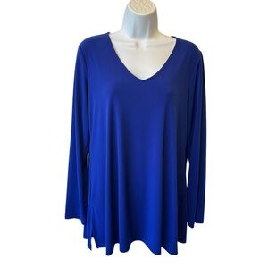 Susan Graver blouse Small Royal blue Liquid knit Stretch V-neck Long sleeve top